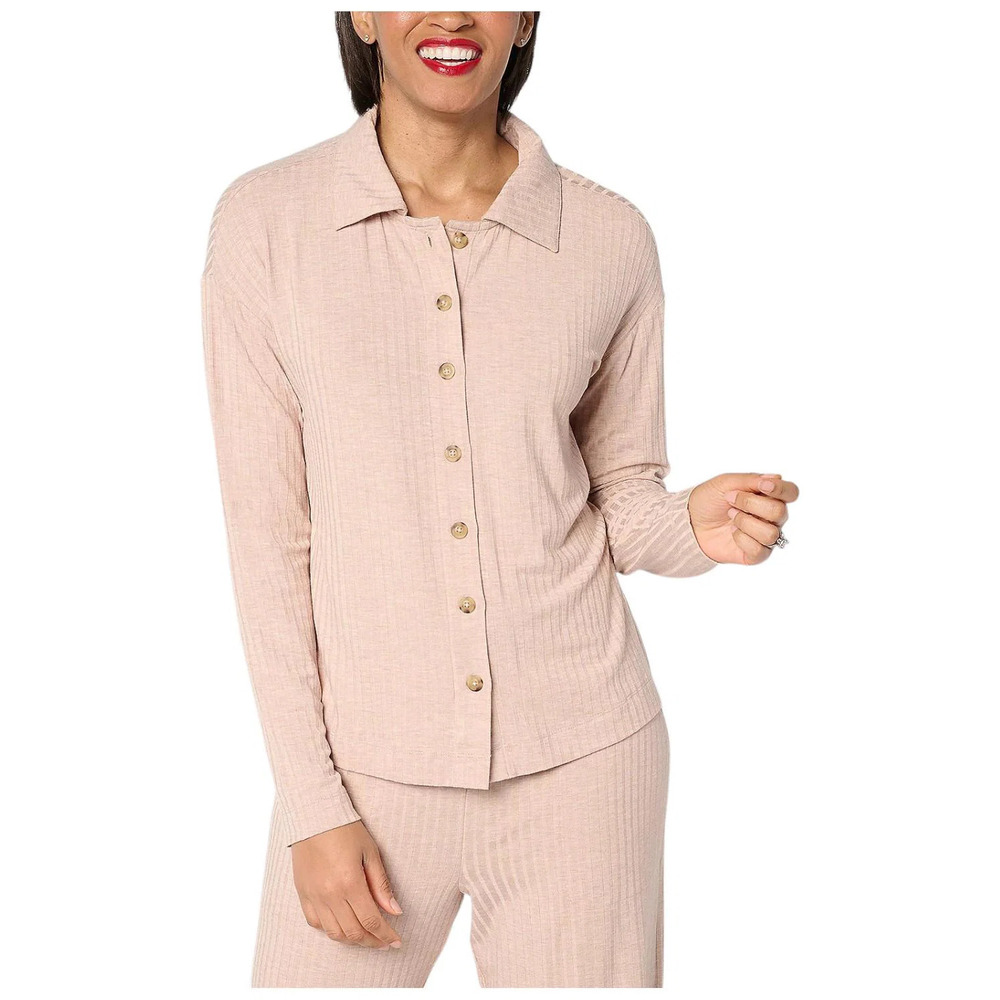 Modern Soul Women's Radiant Rib Collared ButtonFront Cardigan Sand - Regular
